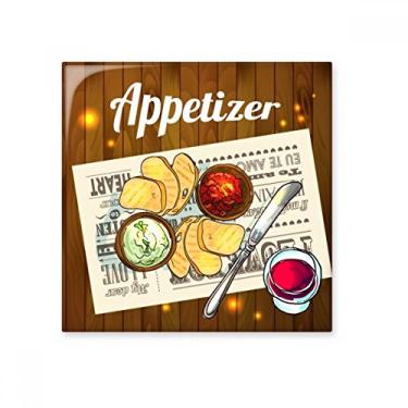 Imagem de Azulejo de cerâmica brilhante para aperitivo, fatia de pão, pedra adornada de tijolos esmaltados
