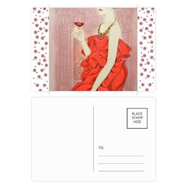 Imagem de Vestido vermelho Beleza Pintura chinesa Natal Natal Celebração Cartão postal Blessing Mailing Card