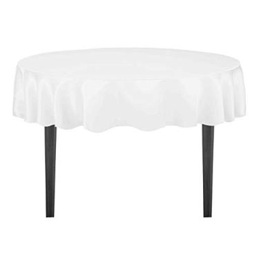 Imagem de LinenTablecloth Toalha de mesa redonda de cetim de 178 cm branca