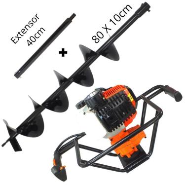 Imagem de Perfurador de Solo Profissional á Gasolina Vulcan VPS520 2 Tempos 52cc 2,5hp Broca 80x10cm + Extensor de 40cm Ideal Para o Plantio na Agricultura
