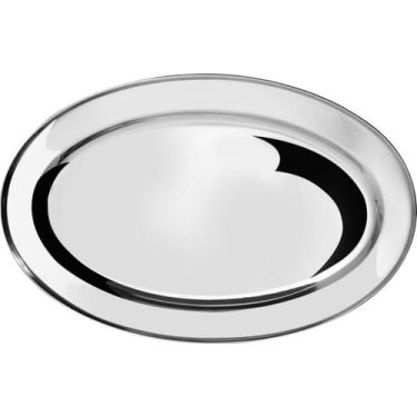 Imagem de Travessa Oval Aço Inox Bandeja Para Servir Porções 30cm - 123Útil