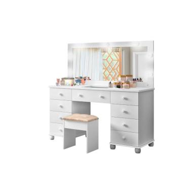 Imagem de Penteadeira Camarim 09 Gavetas Branco Com Banqueta e LEDS