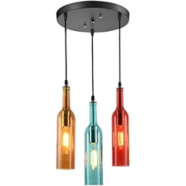 Imagem de Lâmpada Pingente De Garrafa De Vidro LED, Luminária Suspensa De Vento Industrial Vintage Luminária Pendente Com Abajur De Garrafa De Vinho De Vidro Colorido Retrô Luz De Jantar Lustre Ajustável Em