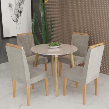 Imagem de Conjunto de Mesa Redonda Veneza Com Vidro e 4 Cadeiras Onix Off White/Bege Escuro