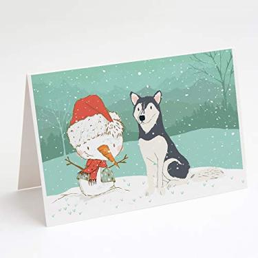 Imagem de Caroline's Treasures CK2046GCA7P Cartões de Natal Husky Siberiano Snowman Pacote com 8, 7 x 5, multicolorido