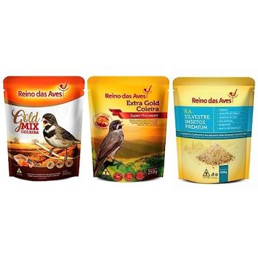 Imagem de Kit Coleiro - Ração Extra Gold + Mix de Sementes + RA Silvestre Insetos Reino das Aves