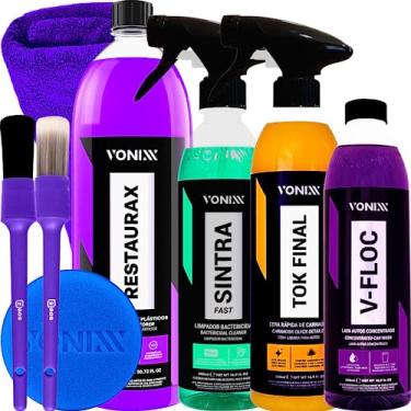 Imagem de kit Lavagem automotiva Completa com Cera cristalizadora Tok Final Restaurax 1,5L shampoo v-floc Apc sintra Vonixx