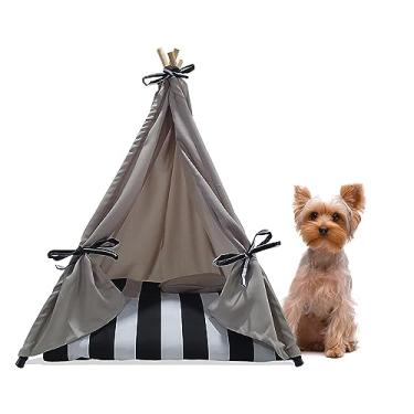 Imagem de Cabana Oca de Indio para Cachorro Tenda Madeira Colchão Listrado Tamanho P 50x65cm - Pet Best Soluções