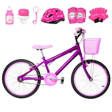 Imagem de Bicicleta Infantil Feminina Aro 20 Alumínio Colorido + Kit Proteção +
