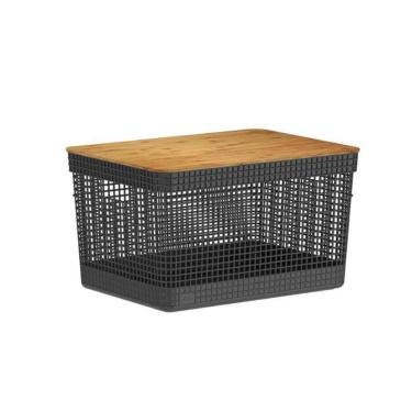 Imagem de Cesto Organizador Grid Com Tampa Em Bambu 20L Ou Bege