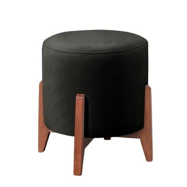Imagem de Puff Banqueta Thor Luxo Madeira Maciça Castellar Móbile Corino Preto