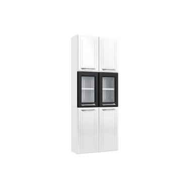 Imagem de Paneleiro De Cozinha Modulado Topázio 6 Portas (2 C/ Vidro) Branco/preto - Telasul