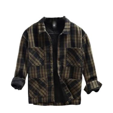 Imagem de Camisetas masculinas xadrez grossas e quentes para primavera outono clássica combina com tudo de lã confortável para uso ao ar livre, Z228 Coffee, XXG