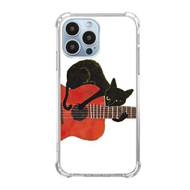 Imagem de BESUC WICH Capa de celular de gato fofo com guitarra compatível com iPhone 13 Pro, capa de animal gato preto legal para adolescentes mulheres e homens, capa protetora de TPU moderna para iPhone 13 Pro