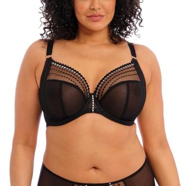 Imagem de Elomi Sutiã feminino Matilda Plunge com três peças, bojos de malha transparente, painéis de suporte lateral, gancho em J para costas nadador DD+ sutiãs, Preto, 36DD
