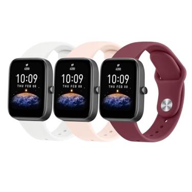 Imagem de Pacote com 3 pulseiras de silicone compatíveis com Amazfit GTS 4/GTS 4 Mini/GTS 3/GTS 2/GTS 2e/GTS 2 mini/GTS, pulseira de reposição esportiva macia de 20 mm para Bip 3/Bip 3 Pro/Bip U Pro/Bip/Bip
