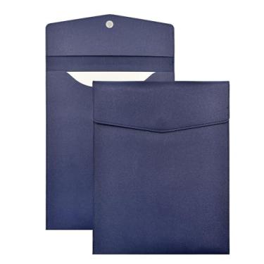 Imagem de VANRA 1 pasta de arquivo de couro PU vertical A4 porta-documentos envelope de arquivo de couro à prova d'água organizador de arquivos para tamanho carta com fecho de botão magnético (azul marinho)