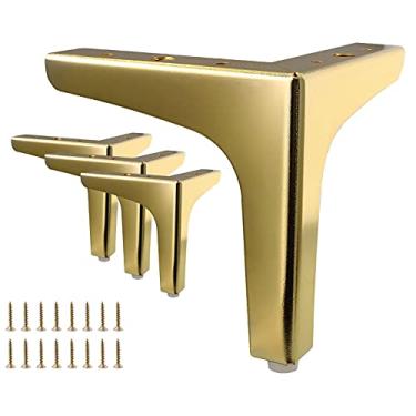 Imagem de Augiimor 4 peças 5,1" / 13 cm pernas de móveis, pernas de sofá de metal, pés de móveis triangulares dourados substituição DIY para armário de mesa armário sofá pés de móveis (ouro)