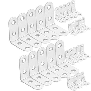 Imagem de KINJOEK 100 pacotes 40 x 40 x 16 mm suporte L resistente prateleira de suporte de canto junta de aço inoxidável fixador de suporte de ângulo reto para madeira, prateleiras, móveis e armários, 3,98 cm x 3,98 cm x 1,57 cm