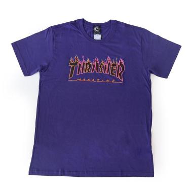 Imagem de Camiseta Thrasher Magazine Double Flame Logo Neon - Violeta-Masculino
