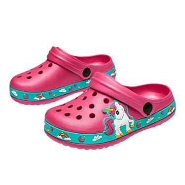 Imagem de OHSNMAKSL Pantufas infantis para jardim, sapatos aquáticos, tênis de desenho animado para meninos e meninas, crianças, praia, piscina, chuveiro, rosa, 22