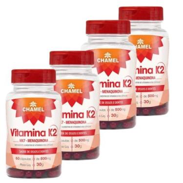 Imagem de Vitamina K2 Mk7 Menaquinona  - 4 Frascos De 60 Cápsulas De 500 Mg   Ch