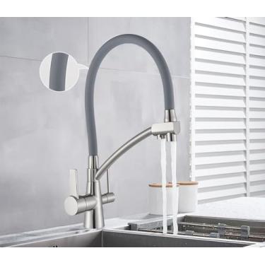 Imagem de Torneiras de cozinha filtradas purificação torneira da cozinha 360 girar filtro de água para cozinha três maneiras torneiras de cozinha, escova b níquel cinza