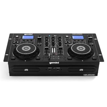 Imagem de Gemini Sound CDM-4000BT Suporte Bluetooth Streaming Profissional DJ Dual Deck Media Player Mixer CD/CDR USB Playback 2 Bandas Equalizador Manual Looping Sensitive Jog Wheels, Saída XLR, Anti-Choque