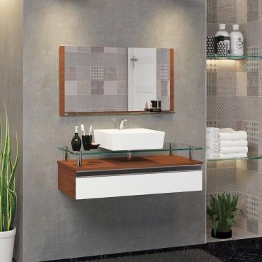 Imagem de Conjunto Gabinete Banheiro 80cm Ametista Marrom/Branco