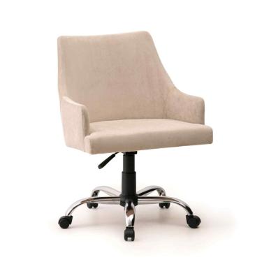 Imagem de Cadeira Estofada de Encosto Curvado com Apoio de Braço Tipo Concha Base com Rodízios Marlowe Espresso Móveis Bege Claro / Cromado