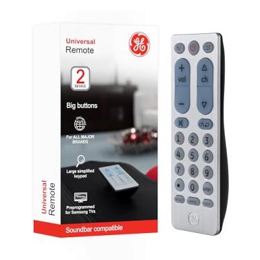 Imagem de GE Controle remoto universal de botão grande para Samsung, Vizio, LG, Sony, Sharp, Roku, Apple TV, TCL, Panasonic, Smart TVs, reprodutores de streaming, Blu-Ray, DVD, 2 dispositivos, prata, 33701