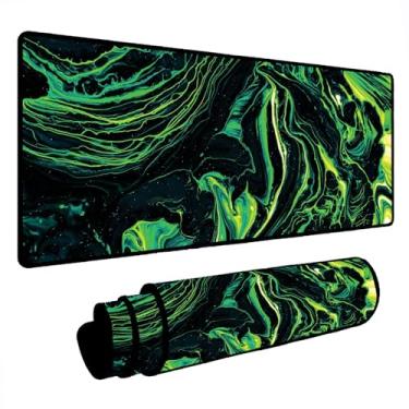 Imagem de Novo Mouse Pad Gamer Deskpad Speed Extra Grande Borda Costurada Profissional Varios Tamanhos- Abstrato Preto Verde (100x50)