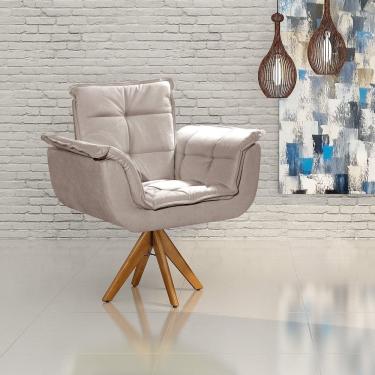 Imagem de Poltrona Giratória de Madeira Bella Opala Decoração Sala Quarto Recepção Bege Claro