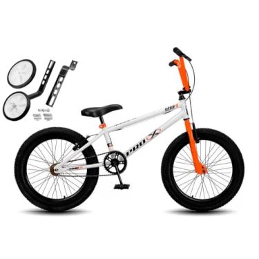 Imagem de Bicicleta Aro 20 BMX Infantil PRO X S1 V-Brake Com Rodinhas,Branco Laranja