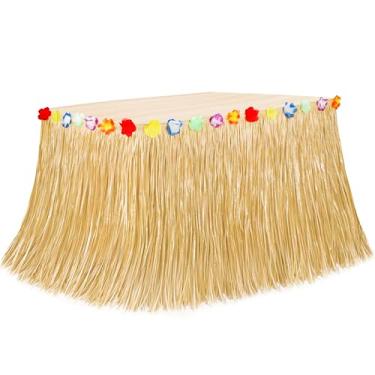 Imagem de Luau Decorações de festa, saia de mesa de grama havaiana natural, flores 272 x 75 cm, saias de grama tropicais luau, lembrancinhas de festa de luau, saia de mesa para luau verão tropical, ambientes