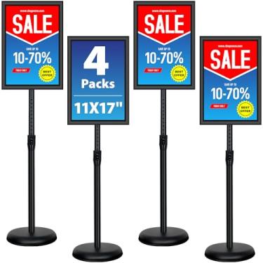 Imagem de VAIIGO Pacote com 4 suportes de sinalização – 28 x 43 cm, suporte de cartaz ajustável, suporte de placa de chão com pedestal, moldura aberta de alumínio para suporte de sinal de visualização vertical