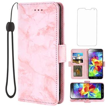 Imagem de Asuwish Compatível com capa para Samsung Galaxy S5 e protetor de tela de vidro temperado, suporte para cartão celular, carteira de mármore para Glaxay S 5 Neo Gaxaly 5S Galaxies GS5 X5 G900A G900T