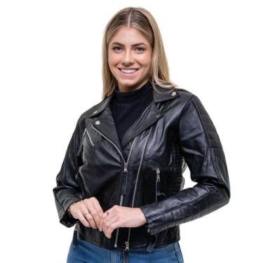 Imagem de Jaqueta Feminina De Couro 100% Bovino Premium Slin Motoqueiro - Bella,
