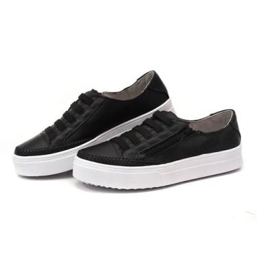 Imagem de Sapatênis Feminino Sola Alta em Couro Izabela Araújo - 602 - Preto, 35