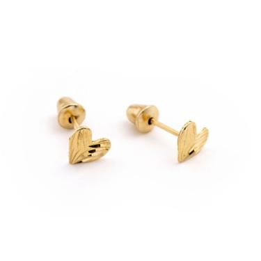 Imagem de Brinco Ouro 18K Coração Diamantado Delicado 4,5mm Tarraxa Baby - Infan