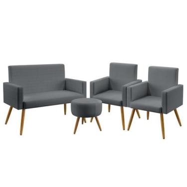 Imagem de Kit Poltrona Namoradeira e 2 Poltronas Decorativas Estofada Para Sala 