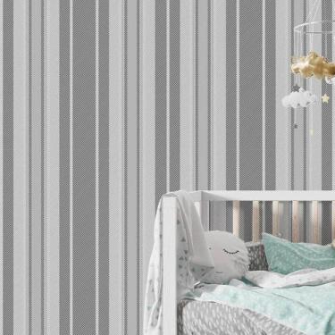 Imagem de Papel de Parede Adesivo Listrado Em Tons de Cinza Claro e Escuro 12m -