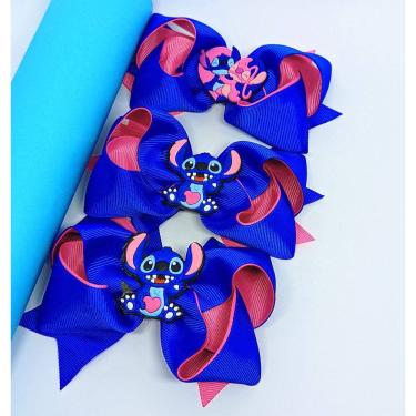 Imagem de Laço de Cabelo Infantil Presilha Bico de Pato Personagem Disney 3D Stitch e Lilo Angel Temático Festa aniversário