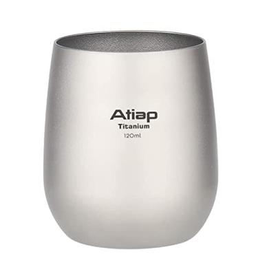 Imagem de ATiAP Caneca de acampamento, xícara de café de chá de água de titânio, design de parede dupla e bolsa de transporte, adequada para acampamento ao ar livre, caminhadas, piquenique (120 ml)