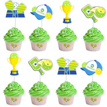 Imagem de Cheereveal 24 Pieces Pickleball Cupcake Toppers, Pickleball Rackets Text Logos Cupcake Picks, Pickball Birthday or Retirement Party Decoration Supplies