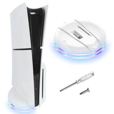 Imagem de JDGPOKOO Suporte vertical com luzes para console PS5 slim, acessórios de base compatíveis com PlayStation 5 Slim Disc e console digital com parafuso, branco
