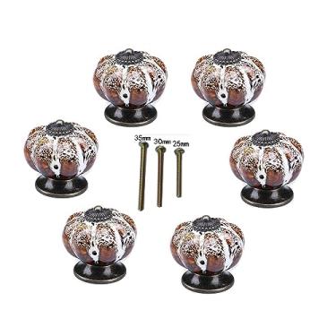 Imagem de Birsppy Aeiniwer Conjunto de 6 peças de puxadores de cerâmica com puxadores coloridos e alças de abóbora para armários, armários de cozinha e banheiro, persianas (leopardo branco)