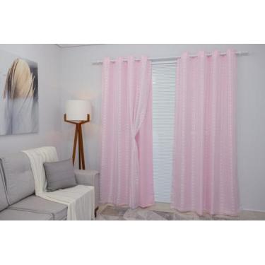 Imagem de Cortina Oxford Rosa-Bebê Com Voil Xadrez Sala/Quarto 300X250 - Fabrite