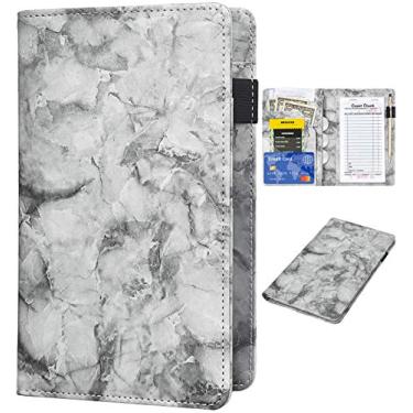 Imagem de Livros de servidor para garçonete – Carteira de mesa de couro com textura de mármore com bolso com zíper, organizador de mesa fofo com bolso para servidor, avental, Marble Texture Black, ONE SIZE