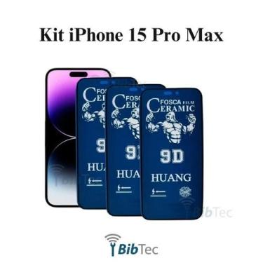 Imagem de Kit 3x Películas Cerâmica Fosca Privacidade para Iphone 15 Pro Max - H